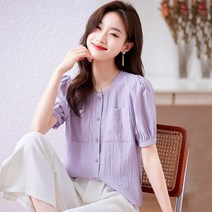 라운드넥 반팔 셔츠 여 여름 절미 상의 프렌치 기질 디자인 감각 소중