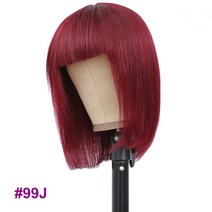 스트레이트 밥 인모 가발 뱅 전체 기계 제작 버건디 컬러 브라질 레미 느낌의 머리카락, 02 200 Density_04 14inches, 01 #99J