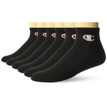 Champion 남성용 더블 드라이 모이스처 위킹 챔피언 로고 발목 양말 6팩 더블 드라이 수분 흡수 챔피언 로고 6팩 발목 양말 화이트., Black (6 Pack)_12-14