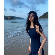 파티드레스 스커트 프랑스 스타일 민소매 슬링 허리 포옹 여름 해변 휴가 산야 슬림 드레스