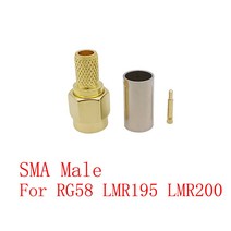 금도금 SMA 수 플러그 RF 동축 어댑터 커넥터 크림프 RG58 LMR195 LMR200 케이블, 02 5Pcs