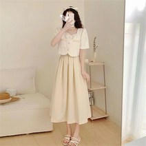 여름의류 여성용 상하세트 반팔 크롭자켓+롱 스커트 투피스 데일리룩 데이트룩 WZB032414