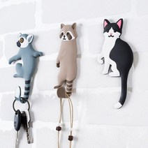 티에스 애니멀벽걸이후크 도어훅 현관 다이소벽걸이후크 현관마스크걸이 모자걸이 무타공벽고리, 회색냥이