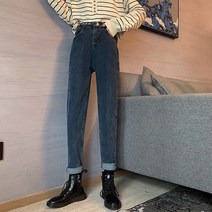 플러스 벨벳 청바지 여성의 높은 허리 슬리밍 조커 느슨한 트렌드 2022 새로운 겨울 패딩 Harlan Torre 바지