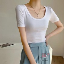 U넥라인_코디룩_데일리_캐주얼_티셔츠_무지티_16컬러_슬림핏_기본티_반팔_골지_스퀘어넥_이너티_레이어드 AF61