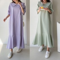 쁨데이 빅사이즈 프릴 세라 린넨 반팔 원피스