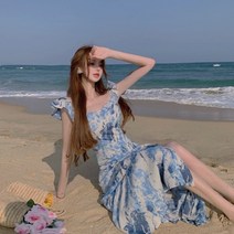 빈티지 하이웨이스트 머메이드엔 달콤 롱스커트 오픈 여성 드레스 LAP원피스 하객원피스 롱원피스 린넨