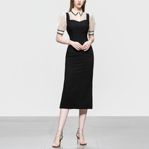 럭셔리 배색 뷔스티에 새틴 여름정장 결혼식 하객룩 며느리룩 상견례 수입 원피스 4026