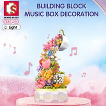 SEMBO-블록 575 개 발렌타인 데이 꽃 조명 뮤직 박스 빌딩 블록 홈 장식 애니메이션 어린이 성인을 위한, 01 575pcs NO BOX