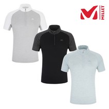 밀레 MILLET 3칼라 남성 남자 여름 메쉬 소재를 사용하여 쾌적한 기능성 어깨 절개 포인트 반팔 집업 티셔츠