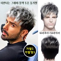 티안나는 남성가발 그레이 블랙 투톤 곱슬머리 패션 남자통가발, 그레이블랙