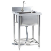 유틸리티 싱크 독립형 싱글 볼 스테인리스 스틸 야외 캠핑 세척 핸드 세면대 수도꼭지 및 보관 선반 포함 세탁실 차고 욕실 뒷마당 농가, 23.60