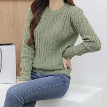 제니트 여성 예쁜 꽈배기 라운드넥 니트