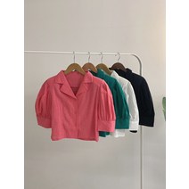 허니제이 / 칸터 코튼린넨 숄더패드 반팔 블라우스(4color)