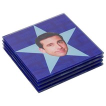 Silver Buffalo 오피스 스타 페이스 글래스 코스터 세트 4개, The Office Star Faces 4 Pcs Gl