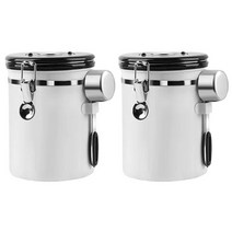 엘빈스 배기 밸브 스테인리스 스틸 밀봉 스푼 포함 커피보관용기 1.5L, 2개, 화이트