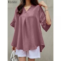 데이트룩 봄 하객룩 해외여행여름옷 블라우스 브라우스 기본 레이스 패치 워크 v넥 하프 슬리브 레이스업 탑 여름 휴가 팜므 패션 인과 상의