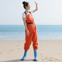 갯벌체험 갯바위낚시용 입는 전신 허리 패션 여성용 멜빵 물장화 바지 웨이더, E