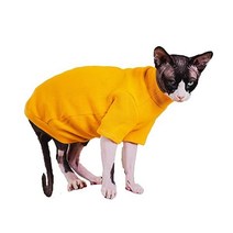 QYJGIEE 905623 Sphynx 고양이 옷 가을 단색 메시 와플 티셔츠 신축성 통기성 풀오버 하이 칼라 새끼 셔츠 고양이용 반려동물 L3.85.3kg 아미 그린, L（8.3-11.6lbs）, 옐로우