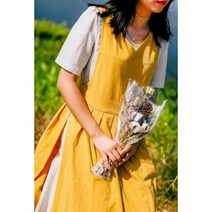 린넨 장금이 원피스앞치마 예쁜에이프런 옆트임 카페 바레스타 꽃집 어린이집선생님 롱앞치마 공방 윤스테이 한복 제인파커, 머스타드, 1개