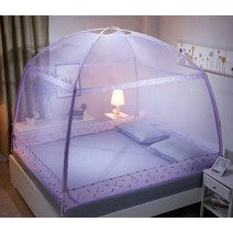 몽골텐트 여름 3 도어 접이식 메쉬 곤충 침대 몽골 유르트 접힌 모기장 킹/퀸 사이즈 침구 캐노피 커튼 돔, 04 Purple_01 120X195X170CM