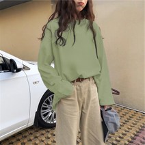 상의 롱슬리브티 여성 0봄가을 빅 판 하프기장 T학생 와이드 루즈핏 솔리드 무지 체조 512782853