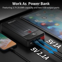 밧데리재생기 UTRAI 자동차 점프 스타터 1000A 배터리 충전기 8000mAh 비상 보조베터리 부스터 LED 조명 시, 01 8000mAh-1000A