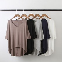 N팩토리 솔레일 여성용 모달 스판 브이넥 반팔 데일리룩 모달티셔츠