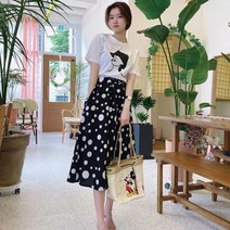 세인트이브 236 파리지엔걸 스타일 프린트면티 도트원피스 세트