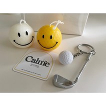 골프공캔들 골프캔들 골프채키링 귀여운캔들 골프대회선물 답례품, 유자씨솔트, 받침, 옐로우