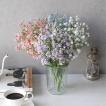 파스텔 안개꽃 조화 꽃다발 부쉬 2p 로비 장식용품 성묘조화 호텔인테리어, 블루