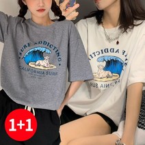 주디앤 여성 여름 캘리포니아 오버핏 반팔 티셔츠 1+1 리빙공감