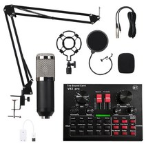 V8X PRO 오디오 믹서 라이브 사운드 카드 Bluetooth USB BM800 마이크 콘덴서 15 사운드 모드 DSP 5.1 채널 키트|마이크|, 1개, black  silver, 단일