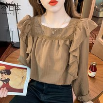 프릴 블라우스 쉬폰 오피스룩 여자 슬림핏 봄 하늘비즈 A25 N252E577