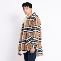 NOB 남성 체크 오버핏 양털 후리스 후드 자켓