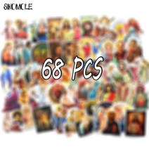 기독교 전도용품 10/30/68pcs 만화 예수 기독교기도 스티커 DIY 장난감 수화물 모터 수화물 노트북 축복 낙, 03 68pcs-YS252