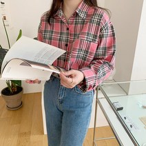 피치 기모 여성 체크남방 언발 롱 셔츠 블라우스