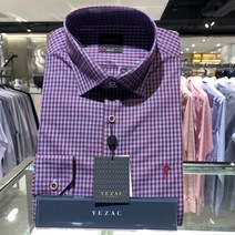 예작 예작 남성정장와이셔츠 잔체크 단추포인트신사자수 슬림핏 긴팔 (YJ1FBS932WI)