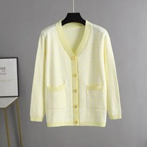 브이넥 스트라이프 가디건 우아한 하운드 체크 니트 여성 봄 가을 긴팔 루즈핏 자켓 스웨터 오버핏