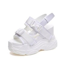 Fujin 12cm 높은 굽 샌들 여성 슬라이드 신발 두꺼운 바닥 여름 2021 새로운 여성 신발 웨지 오픈 발가락 플랫폼 신발