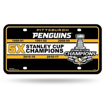 Rico Industries NHL 피츠버그 펭귄스 5X 스탠리 컵 챔피언 메탈 오토 태그 21.6cm x 27.9cm(8.5인치 x 11인치) - 트럭/자동차/SUV에 적합