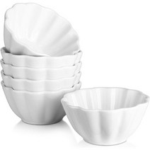 DOWAN 라메킨스 4온스 오븐 금고 수플레 굽기용 꽃 모양 도자기 라미킨 크림 브륄레 라메킨 작은 그릇, 하얀색