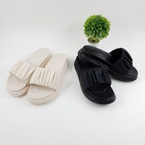 여성 쿠션 셔링 통굽슬리퍼 레이스 베이지 슬리퍼 낮은굽