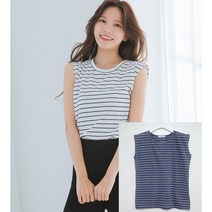 여자 단가라 나시티 2장 스트라이프 슬리브리스 나시 2개 라운드나시
