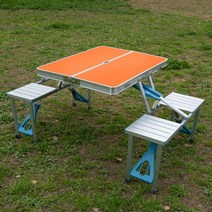 접이식 테이블 의자 일체형 야외 식탁 알루미늄 합금, 파란색 탁상 결합 테이블