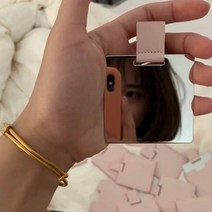 안깨지는 미니손거울 사각 스텐 가죽케이스 휴대용, 블랙, 1개