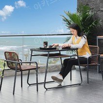 야외테이블세트 테라스 베란다 테이블 편의점 야외용 카패 야외 철제 테이블 2인 티테이블, 색상A