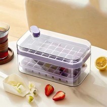 LOVFIR 얼음 트레이 실리콘 얼음틀 원티치 아이스 64 아이스체크 2단+휴대용삽, 퍼플