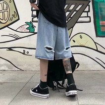찢어진 데님 반바지 남성 루즈한 트렌드 여름 플러스 사이즈 레트로 파이브 팬츠
