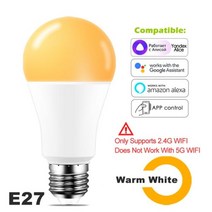 스마트전구 LED IOT Yandex Alice-스마트 전구 15W 컬러 WiFi 조명 RGB E27 LED 램프 220V 110V Alexa Goo, 한개옵션1, 12 Warm White x1